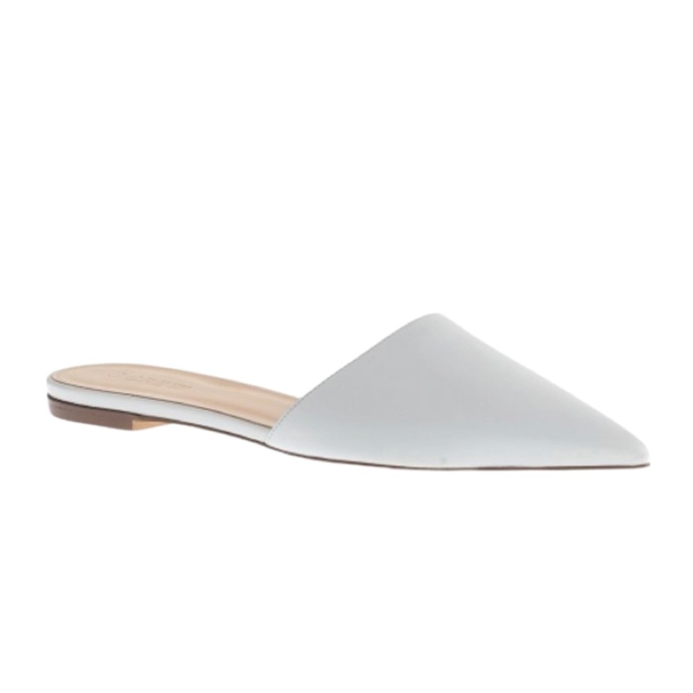 J Crew Harper Dove Grey Leather Pointy Toe Flats Mules 8